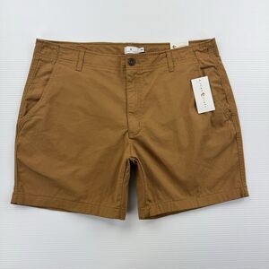 True Craft Mens Shorts 40W Tan Stretch Chino Flat Front Casual 7” Inseam NWT